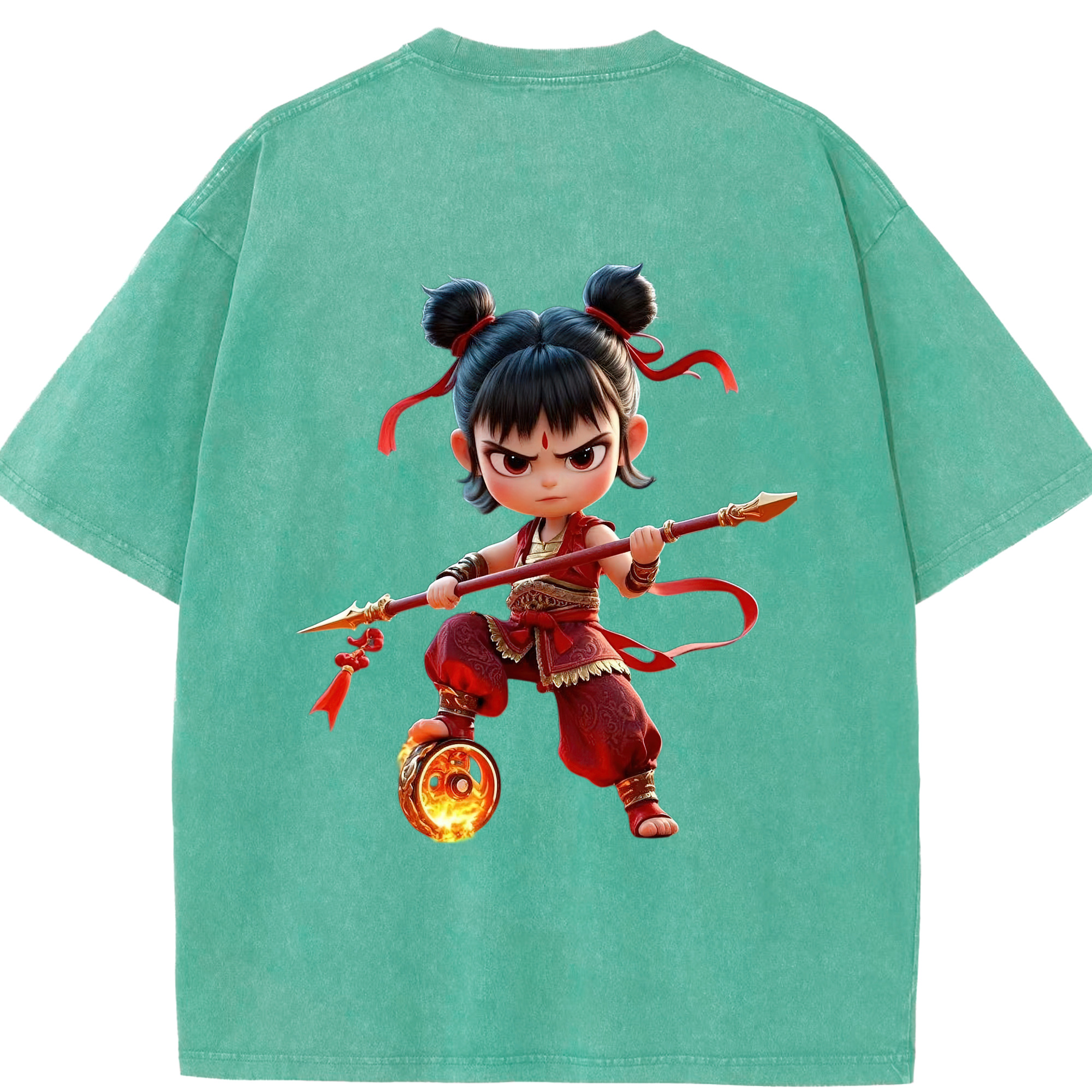 （画像用） Ne Zha 2 ナタ 魔童の大暴れ 綿100% ヴィンテージ風 半袖Tシャツ（背面プリント）